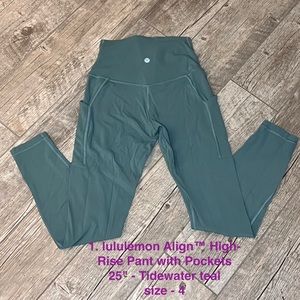 lululemon Align High-Rise Pant with Pockets 25"-Tidewater teal-size 4